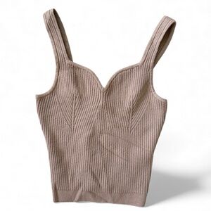 Abercrombie & Fitch Ribbed Knit Tank Top in Taupe